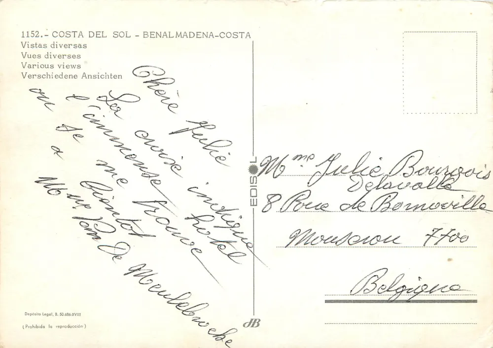 Benalmádena Costa — Diverse vedute — Editore EDISIL, n. 1152 - Verso