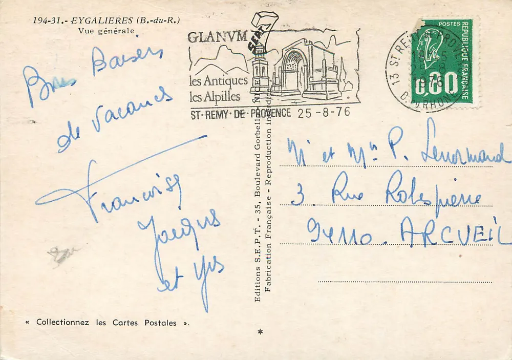 Eygalieres (B.-du-R.) — Vista geral — Éditions S.E.P.T. - 35, Boulevard Corbella - St-Rémy-de-Provence - Verso