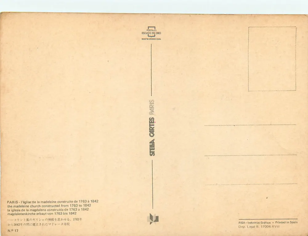 O Panteão — Paris — Editor Stella Cartes, n° 17 - Verso