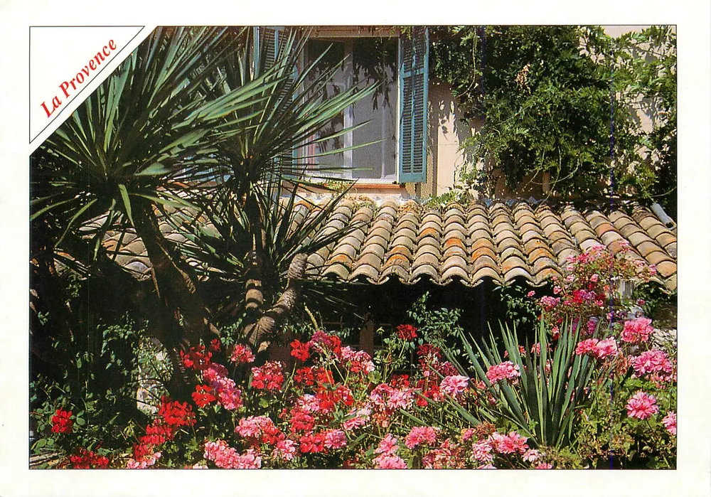 Jardim provençal — casa com telhado de tijolos e yucca — Éditions Photoguy - Frente