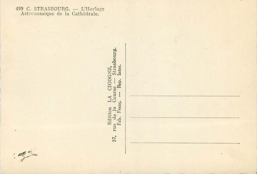 Strasbourg — L'Horloge Astronomique de la Cathédrale — Édition CICOGNE, Strasbourg - Verso