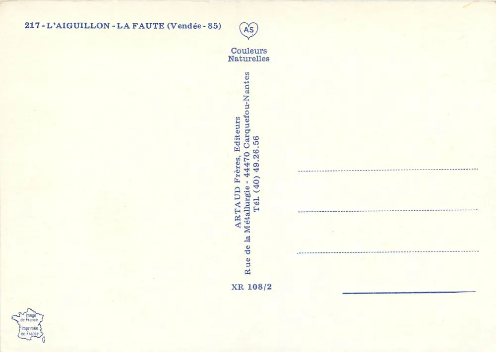 L'AIGUILLON - LA FAUTE — vista de porto, praia e barcos a vela — Couleurs Naturelles, n°217 - Verso