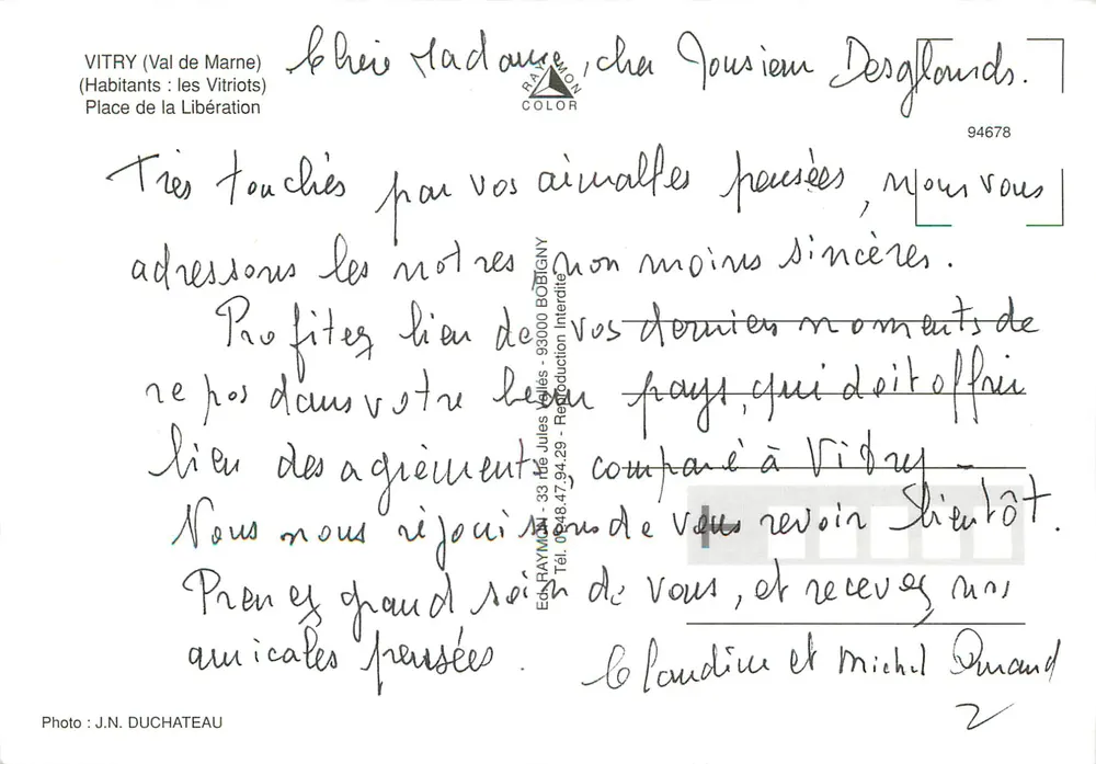 Vitry-sur-Seine — Place de la Libération mit Denkmal — Verleger RAYMON COLOR - Rückseite