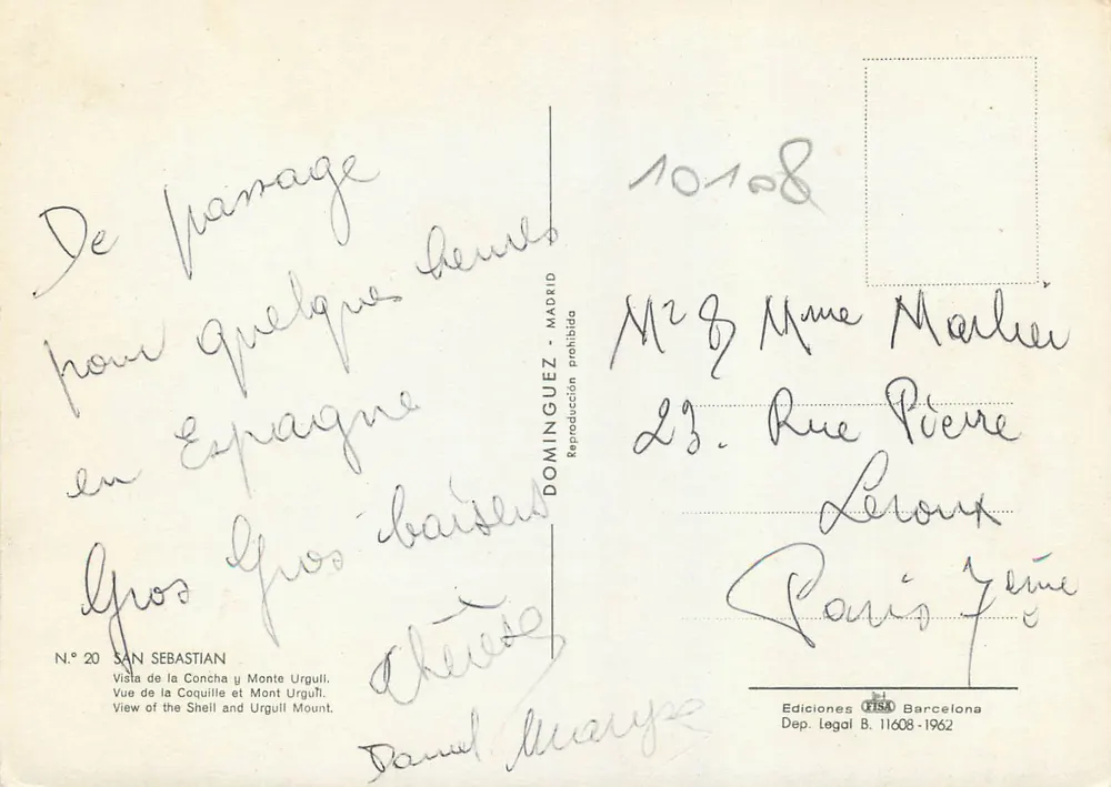 San Sebastián — Ansicht der Concha und Monte Urgull — Editions Dominguez, Nr. 20 - Rückseite