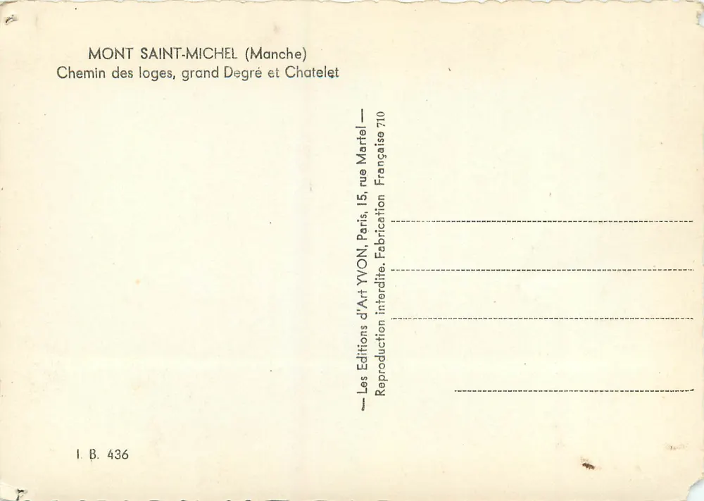Mont Saint-Michel — Weg der Loges, Großer Treppenaufgang und Chatelet — Art Editions YVON - Rückseite