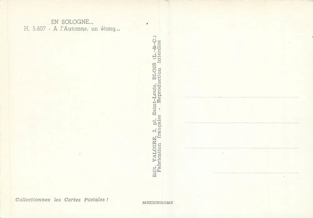 Na Sologne... — No outono, um lago — Valoire - Verso