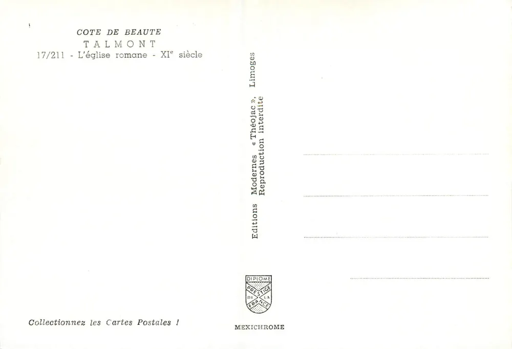 Talmont — Igreja romana do século XI — Éditions Diplôme - Verso