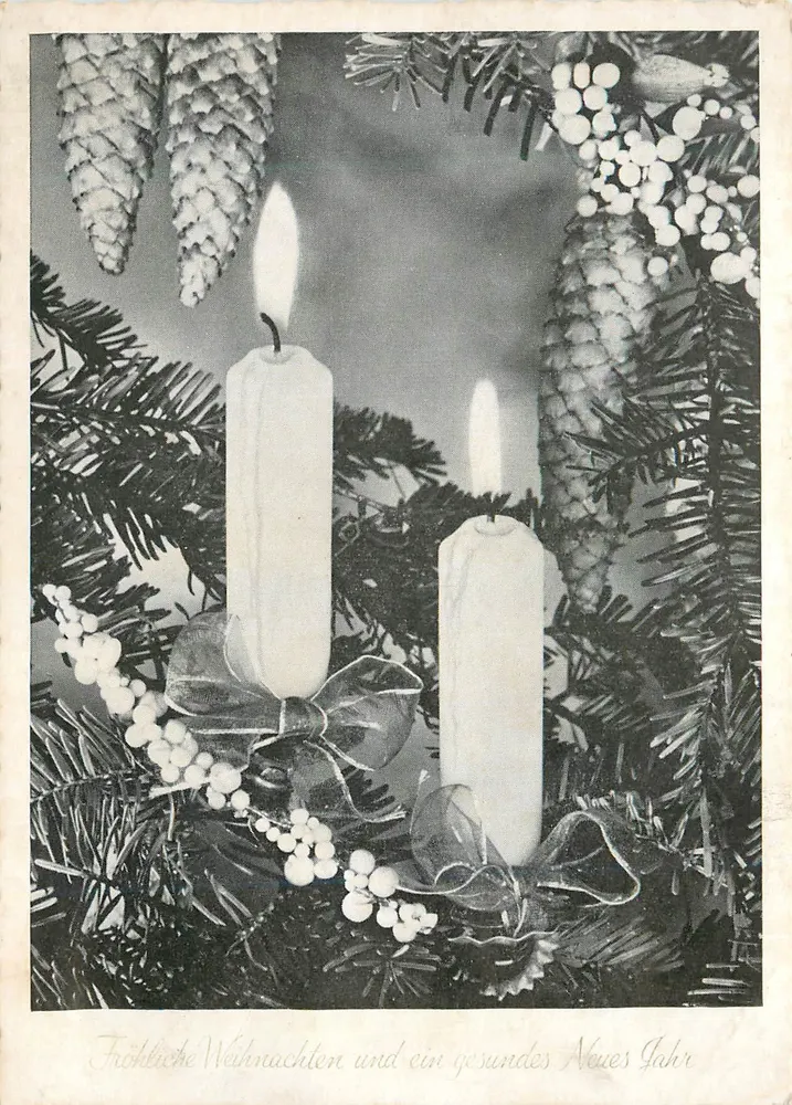 Natal e Ano Novo — decoração de árvore de Natal com velas — editor Leo, n° 602 DT - Frente