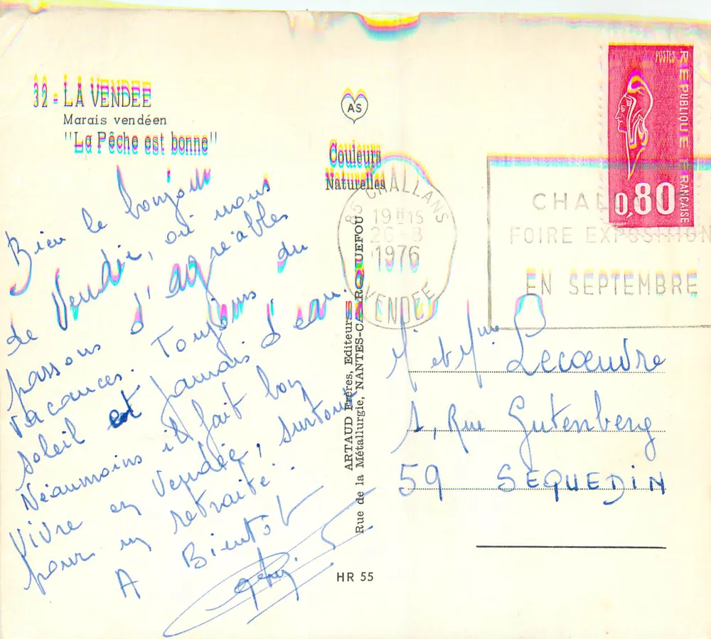 Pescaria no rio — La Vendée — Editor Artaud Frères, Nantes - Verso