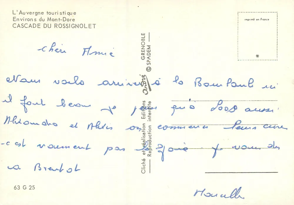 Cascade du Rossignolet — Umgebung des Mont-Dore — Grenoble Spadem Editions - Rückseite