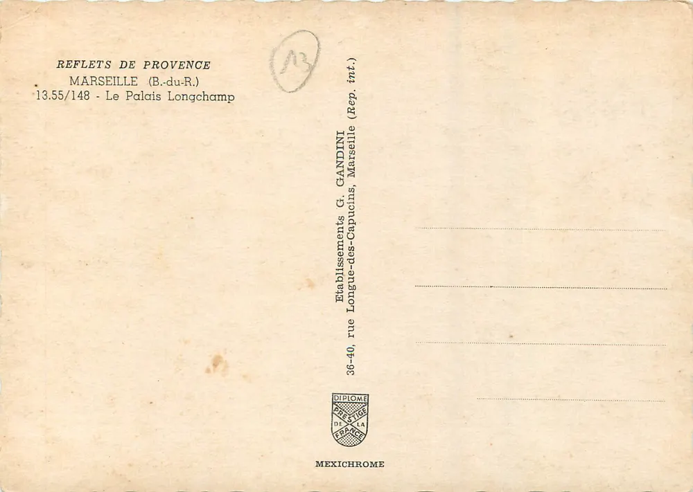 O Palácio Longchamp — Marselha — Editor G. Candini - Verso