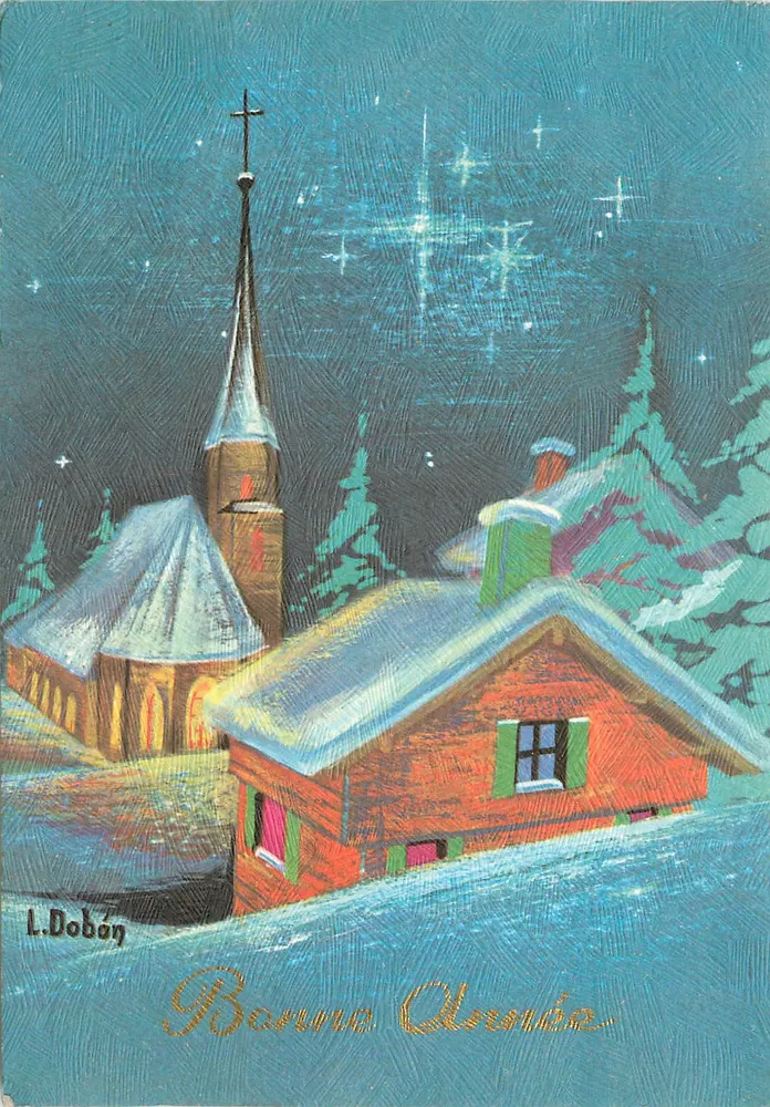 Château de neige et église — scène de Noël — L. Doboy - Frente