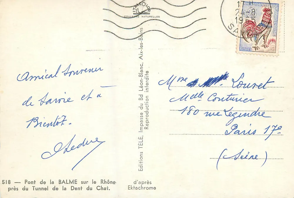 Brücke von Balme über den Rhône — nahe dem Tunnel der Dent du Chat — Télé Editions, Nr. 518 - Rückseite