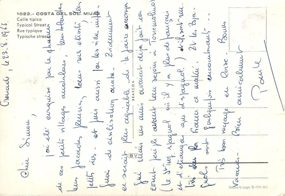Rua típica, Costa del Sol — Gracande — editor BEASCOA, n° 1022 - Verso