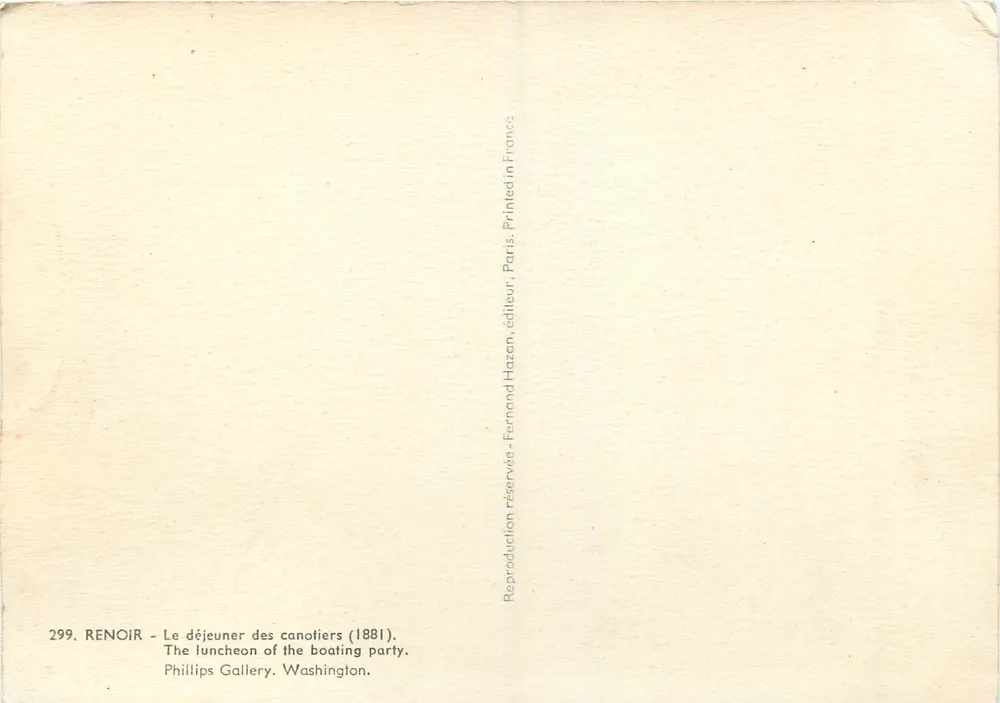 Das Mittagessen der Rudergänger — 1881 — Verlag Hazan, Paris, Nr. 299 - Rückseite