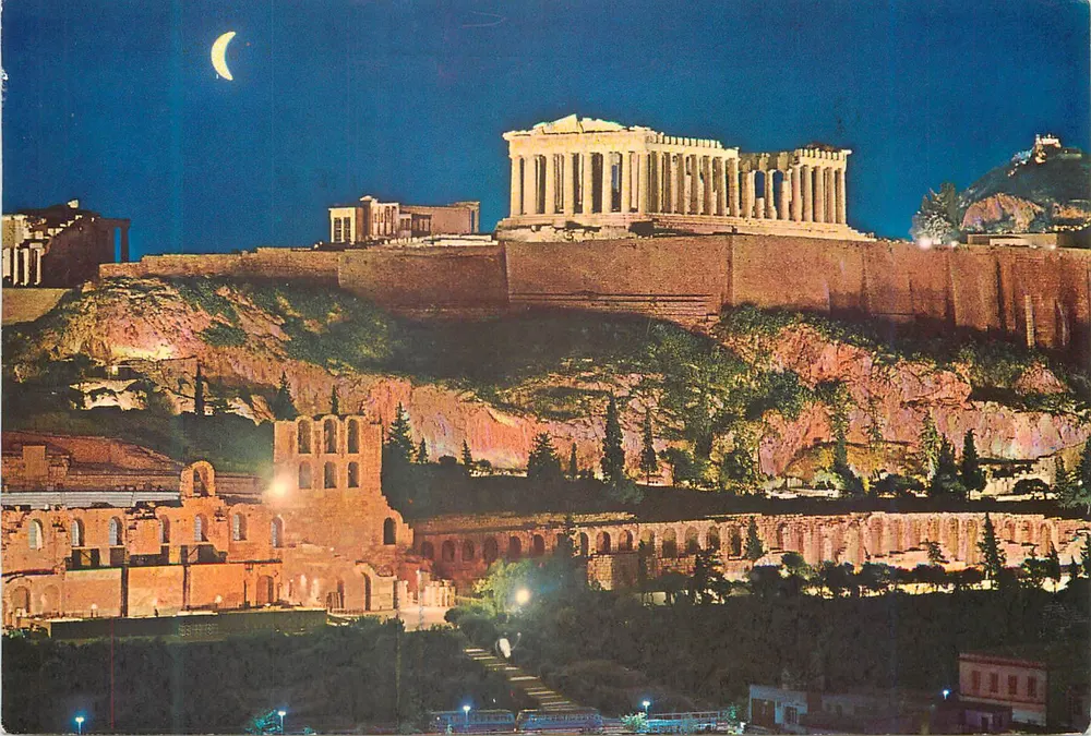 Athene - Akropolis uitzicht 's nachts — uitgever onbekend, serie-nummer niet zichtbaar - Voorkant
