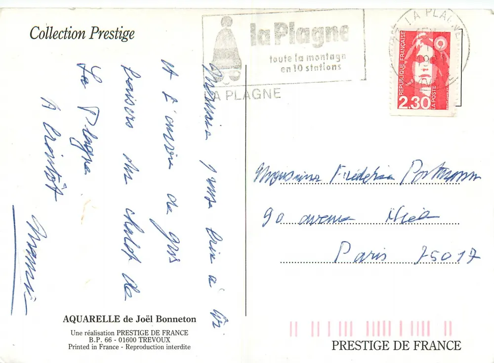 La Plagne — Berg mit 10 Stationen — Aquarell von Joël Bonneton - Rückseite