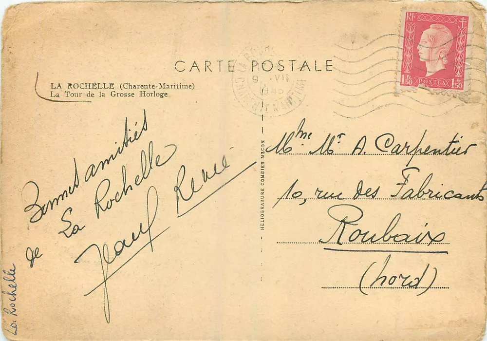 La Tour de la Grosse Horloge — Rochelle — éditeur C. Ving - Verso
