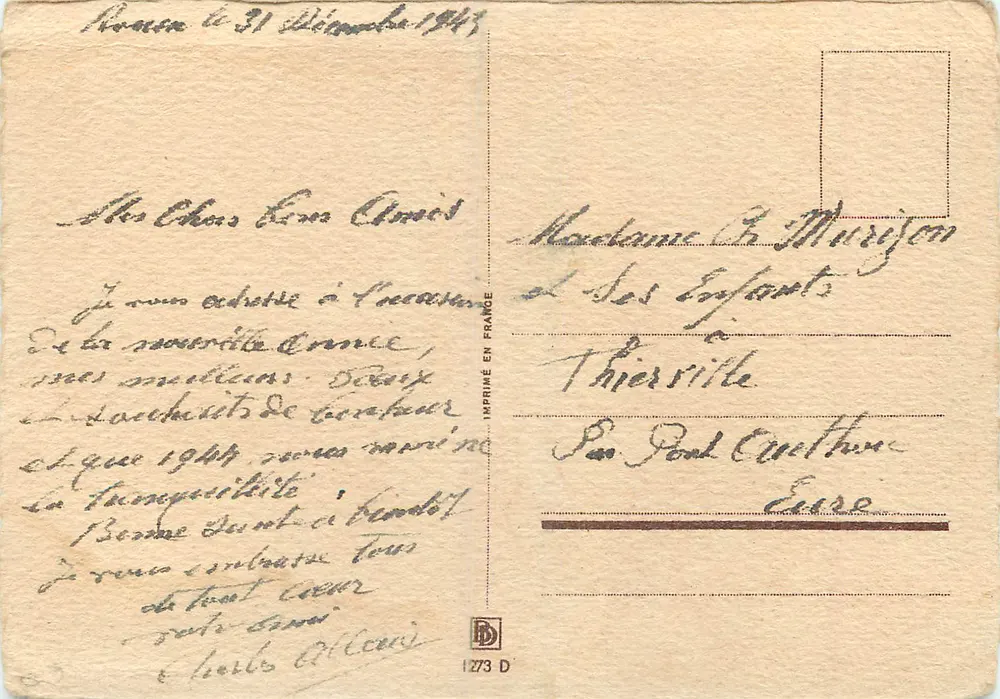Arranjo de pivoines e mimosa — Impresso na França n°1273 D - Verso