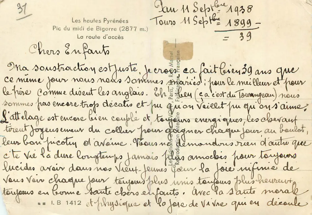 Pic du Midi de Bigorre (2877 m.) — Der Zugangsweg — Éditions R. Marrel, Paris - Rückseite