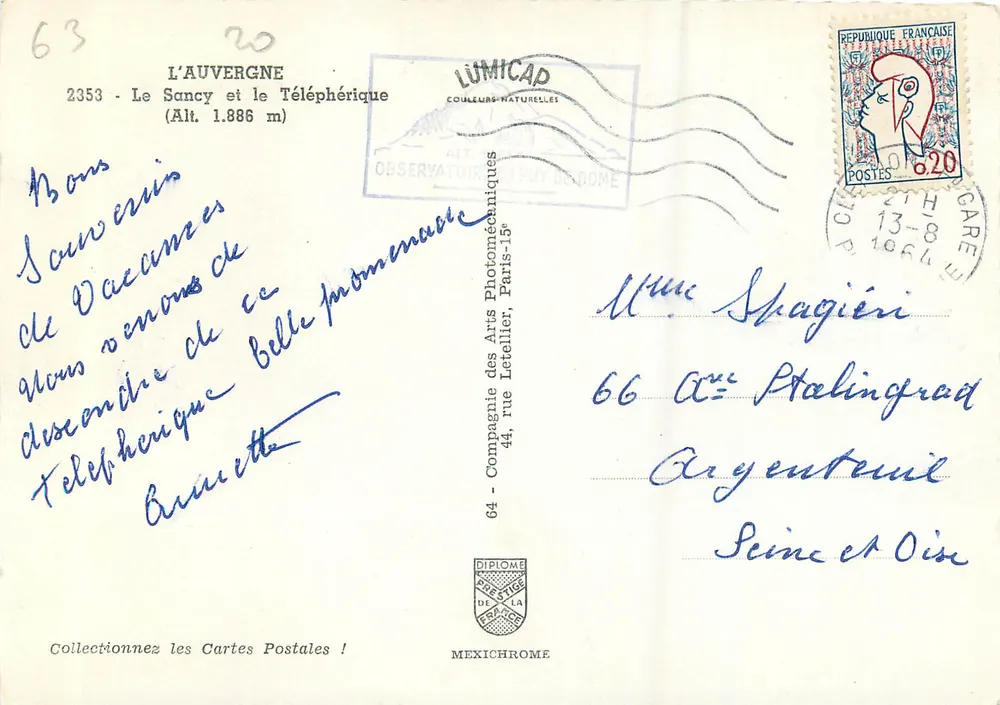 Le Sancy et le Téléphérique — Alt. 1.886 m — Lumicad - Verso