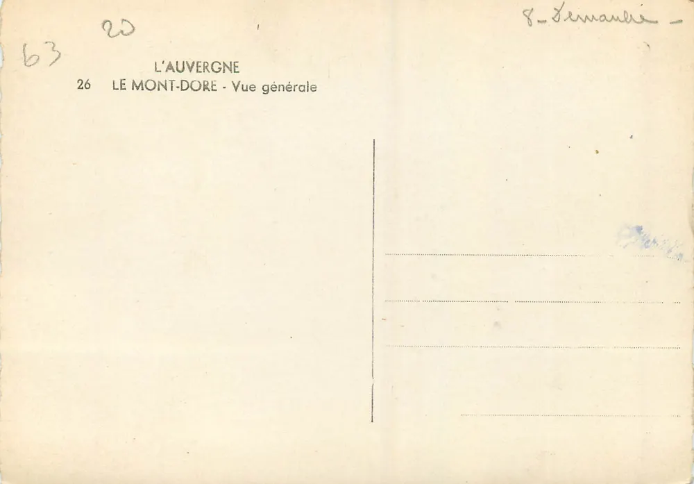 O Mont-Dore — Vista geral — A Auvergne, editor GdO, n°26 - Verso
