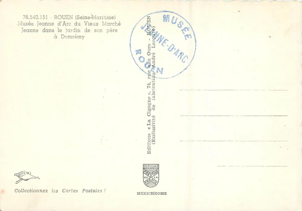 Jeanne d'Arc dans le jardin de son père — Musée Jeanne d'Arc du Vieux Marché, Rouen — Éditions Diplôme d'Excellence France - Verso