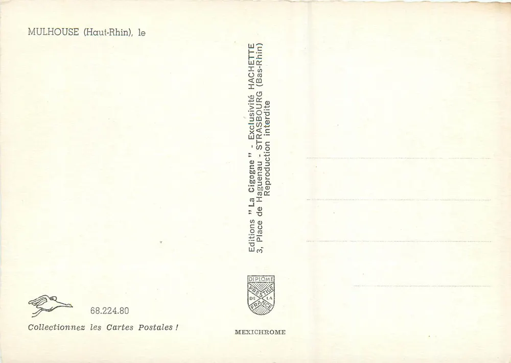 Mulhouse — Lembrete de Mulhouse — Edições 'La Cigogne' Hagenau - Verso