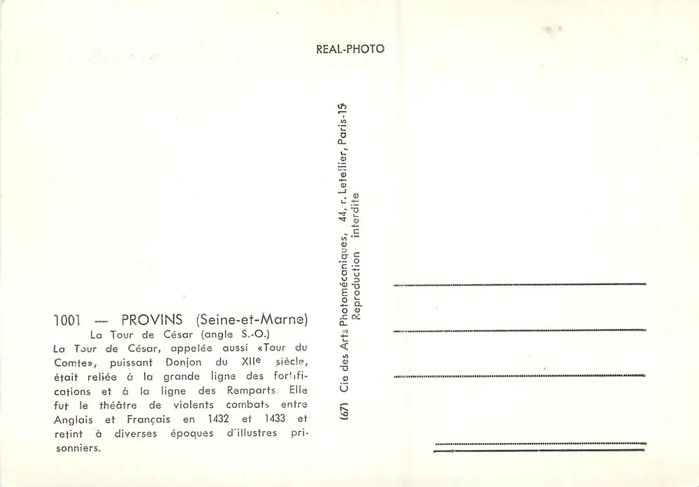 Tour de César — Provins (Seine-et-Marne) — Y. Hodaberg - Verso