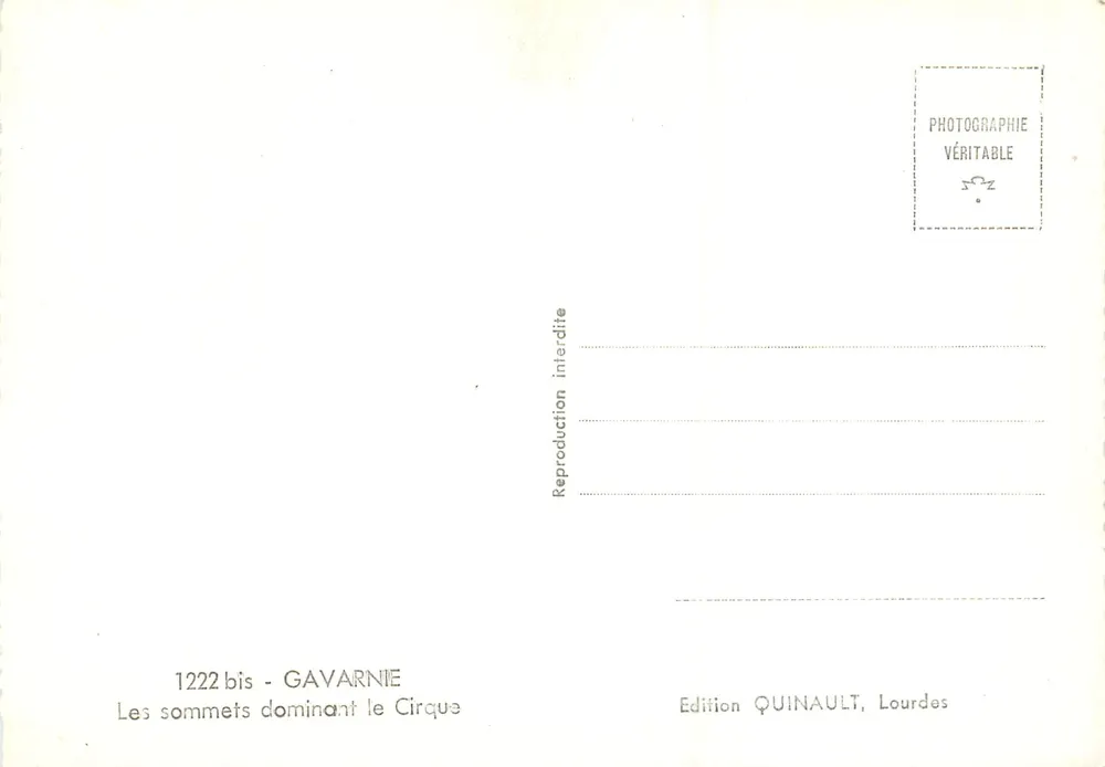 Os picos dominando o Cirque — Gavarnie — Edição Quinault, Lourdes - Verso
