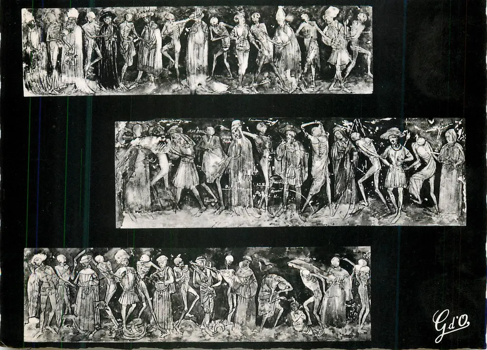 Die Totentanz — Abtei Saint-Robert, La Chaise-Dieu — Fresko des 15. Jahrhunderts - Vorderseite