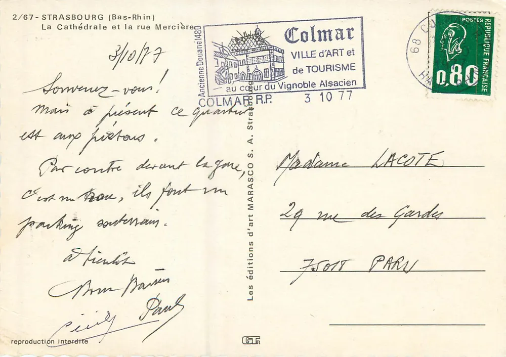 Strasbourg — Cathédrale et rue Mercière — Les éditions d'art MARASCO S.A. Strasbourg - Verso
