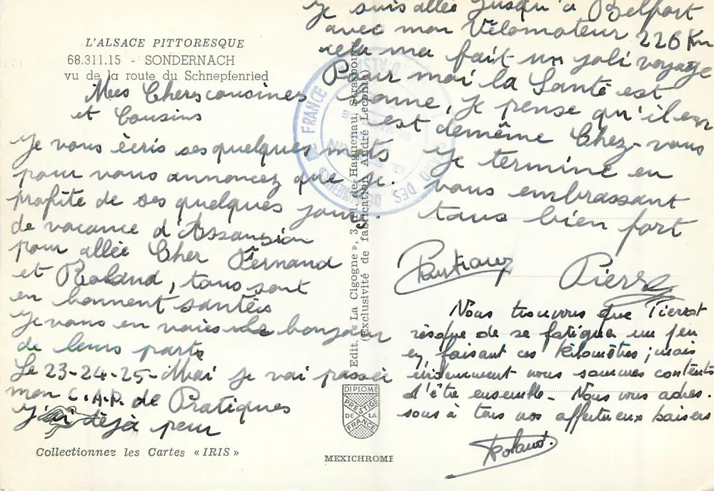 Vue d'Alsace pittoresque — Sondernach — Éditeur IRIS, n° 68.311.15 - Verso