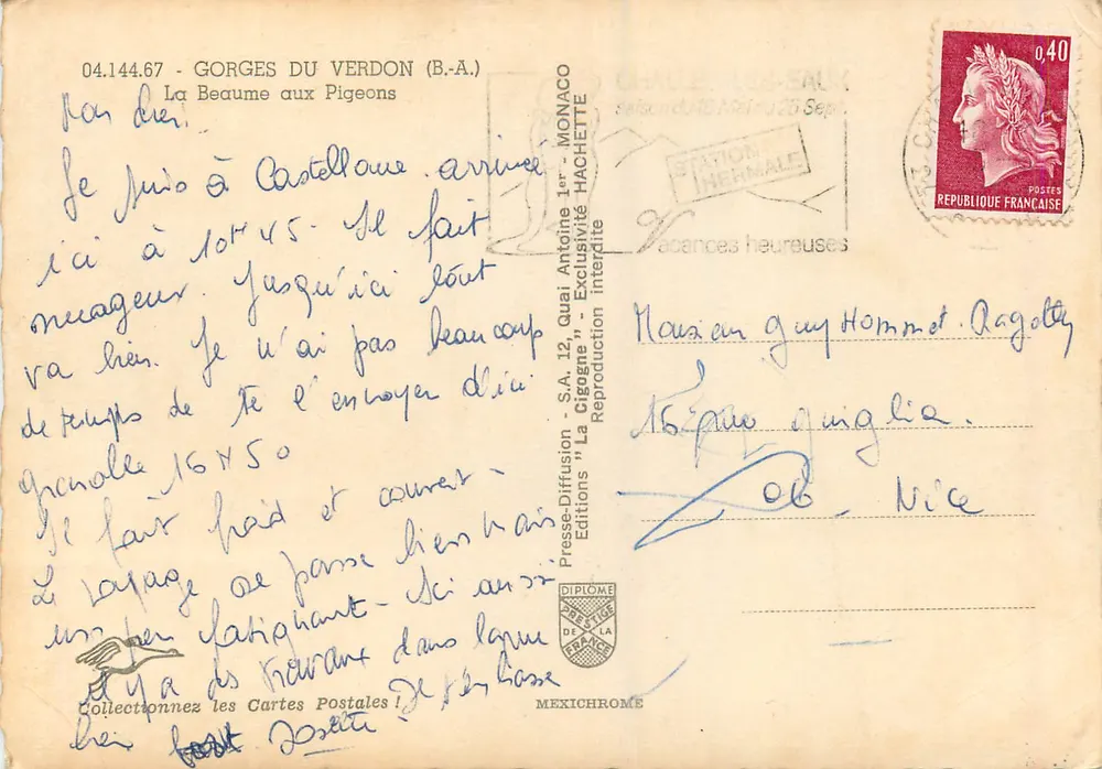 Gorges do Verdon — A Beaume aux Pigeons — Presses-Diffusion S.A. "La Cigogne" - Verso