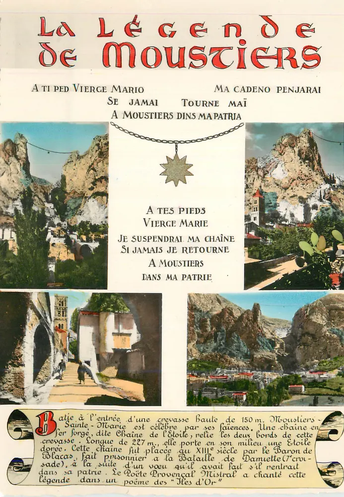 The Legend of Moustiers-Sainte-Marie — Poem and Landscapes — Publ. « La Cigogne », Monaco - Front
