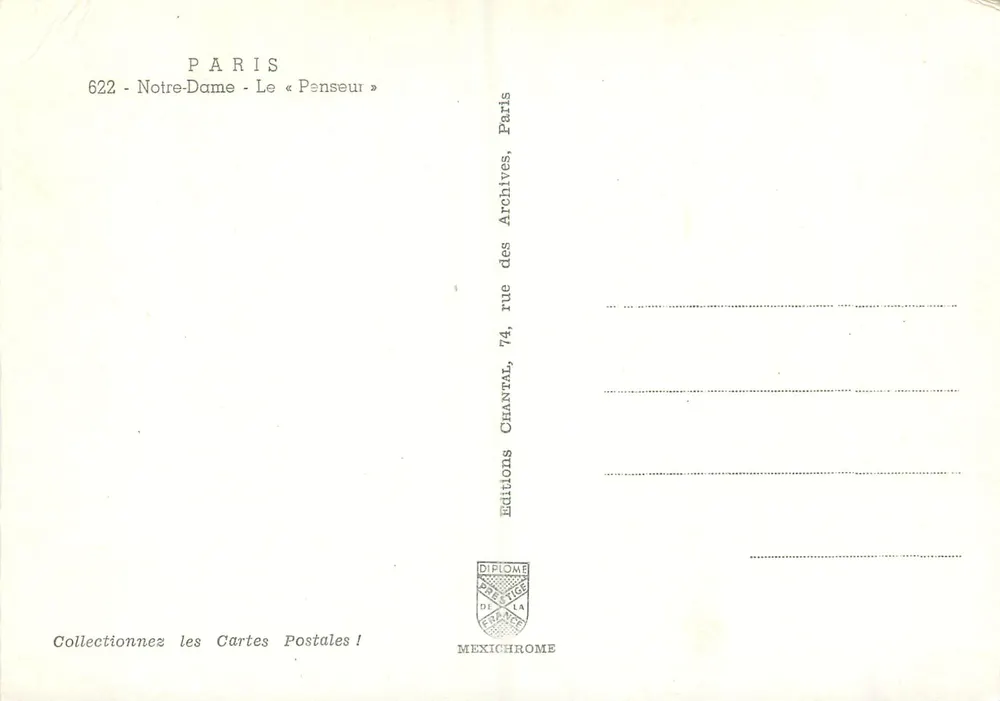 Paris - Notre-Dame - O Pensador — Éditions Diplôme, n°622 - Verso