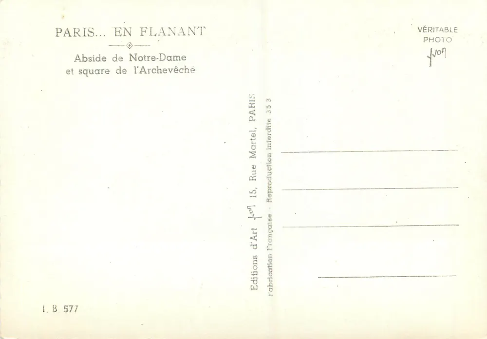 Notre-Dame de Paris — Abside e square do Arcebispo — Éditions d'Art Martel, Paris - Verso