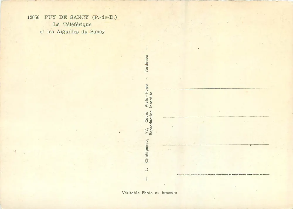 Puy de Sancy — Le Téléphérique et les Aiguilles du Sancy — L. Chalagneau, Bordeaux - Verso