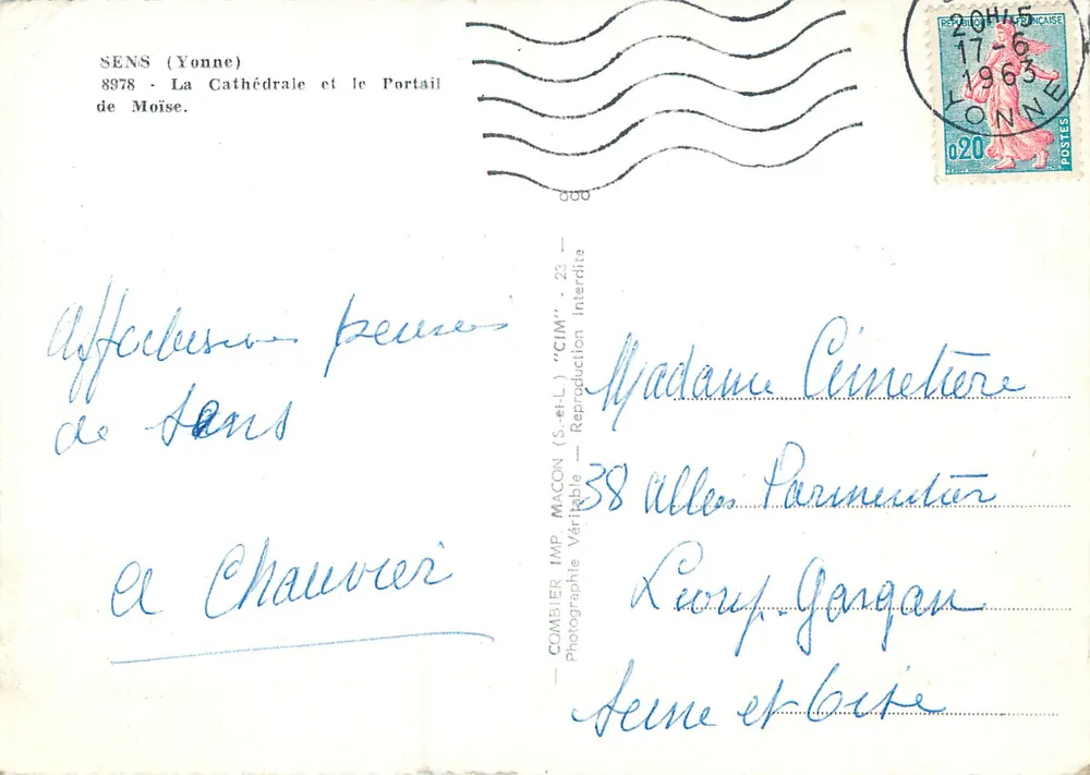 Sens (Yonne) — La Cathédrale et le Portail de Moïse — Combier Imp. Macon - Verso