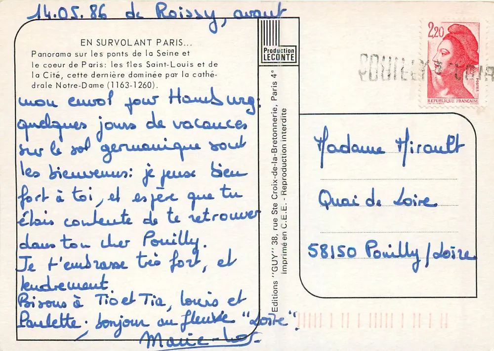 Paris — Panorama über die Brücken der Seine und die Cité, dominiert von der Kathedrale Notre-Dame (1163-1260) — Editions 'GUY', Paris 4e - Rückseite