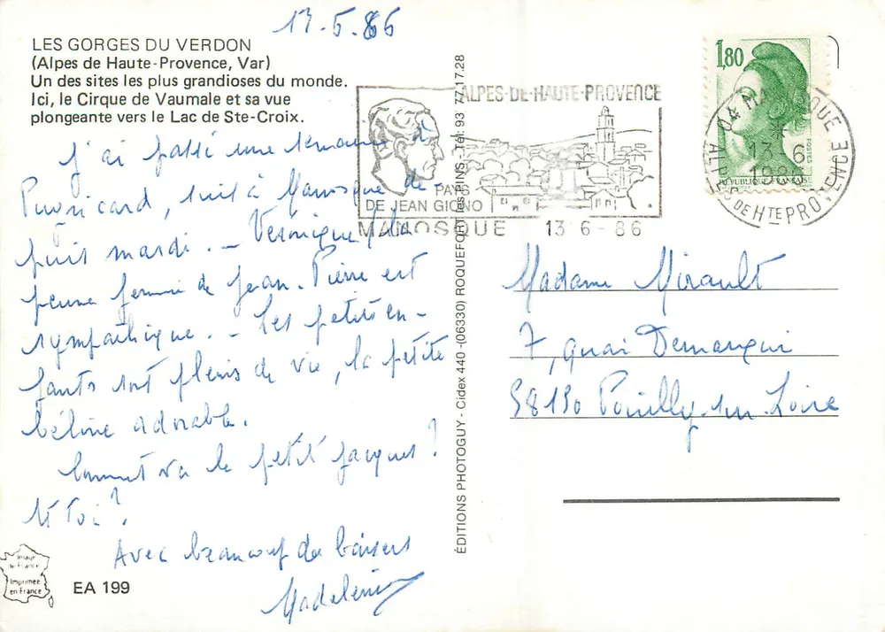 Les Gorges du Verdon — Alpes de Haute-Provence — Éditions Photoguy, EA 199 - Verso