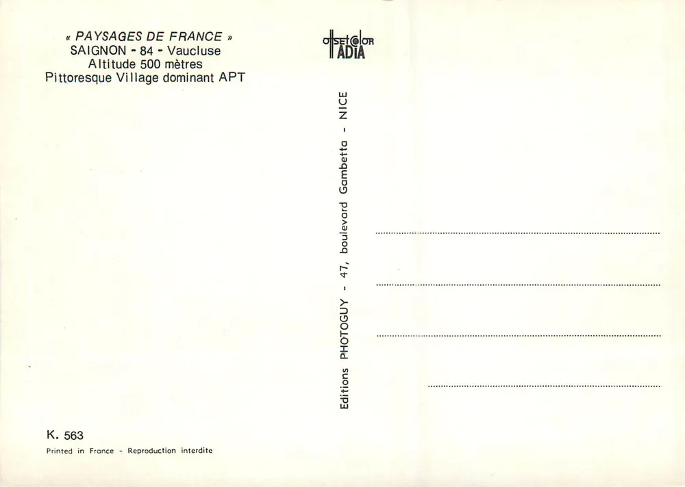 Saignon — Vaucluse — Verlag ADIA, Nr. K.563 - Rückseite