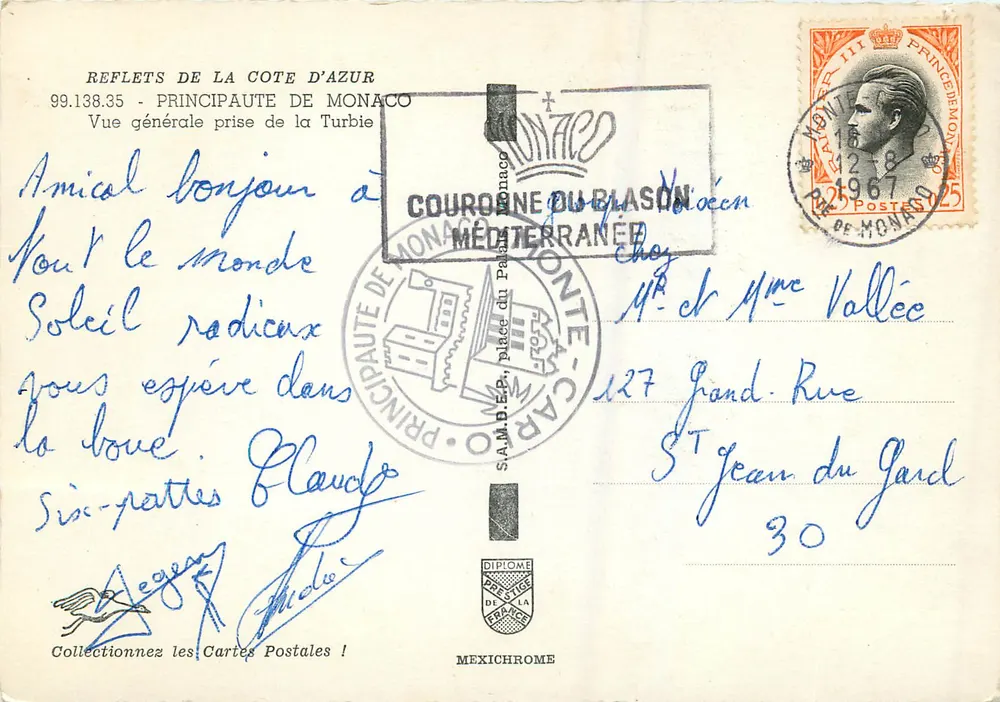 Vue générale de la Turbie — Principauté de Monaco — édit. IRIS - Verso