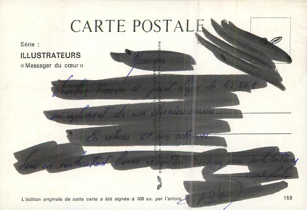 Coração em pacote — Urgente — H. Guefflier, série Ilustradores « Mensageiro do coração » - Verso