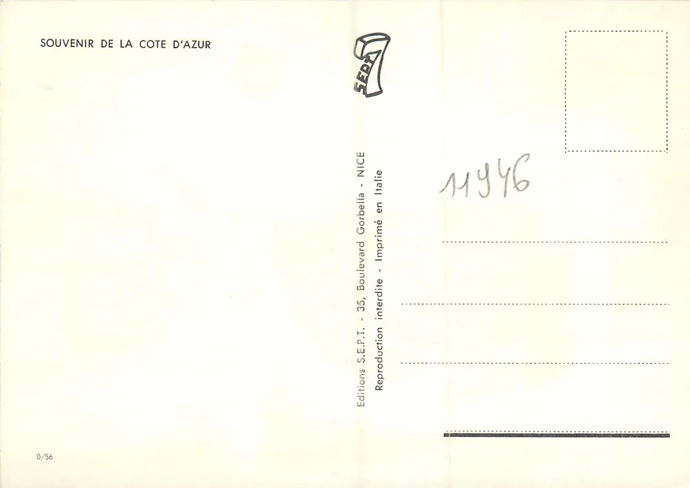 Erinnerung an die Côte d'Azur — Editionen SE.P.T. — Nr. 0/56 - Rückseite
