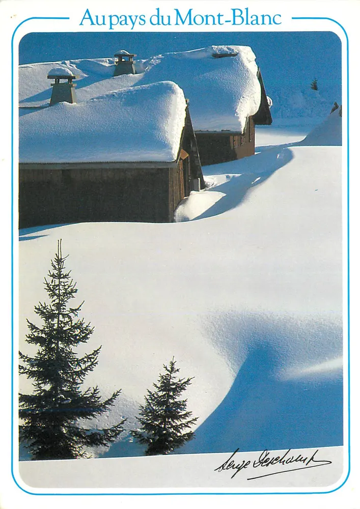Im Land des Mont-Blanc — schneereicher Landschaft mit Chalets — Serge Deschamps - Vorderseite