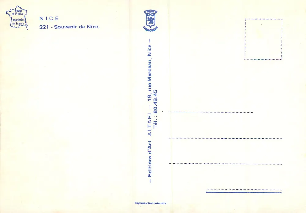 Lembrança de Nice — Editor: Altari, n° 221 - Verso