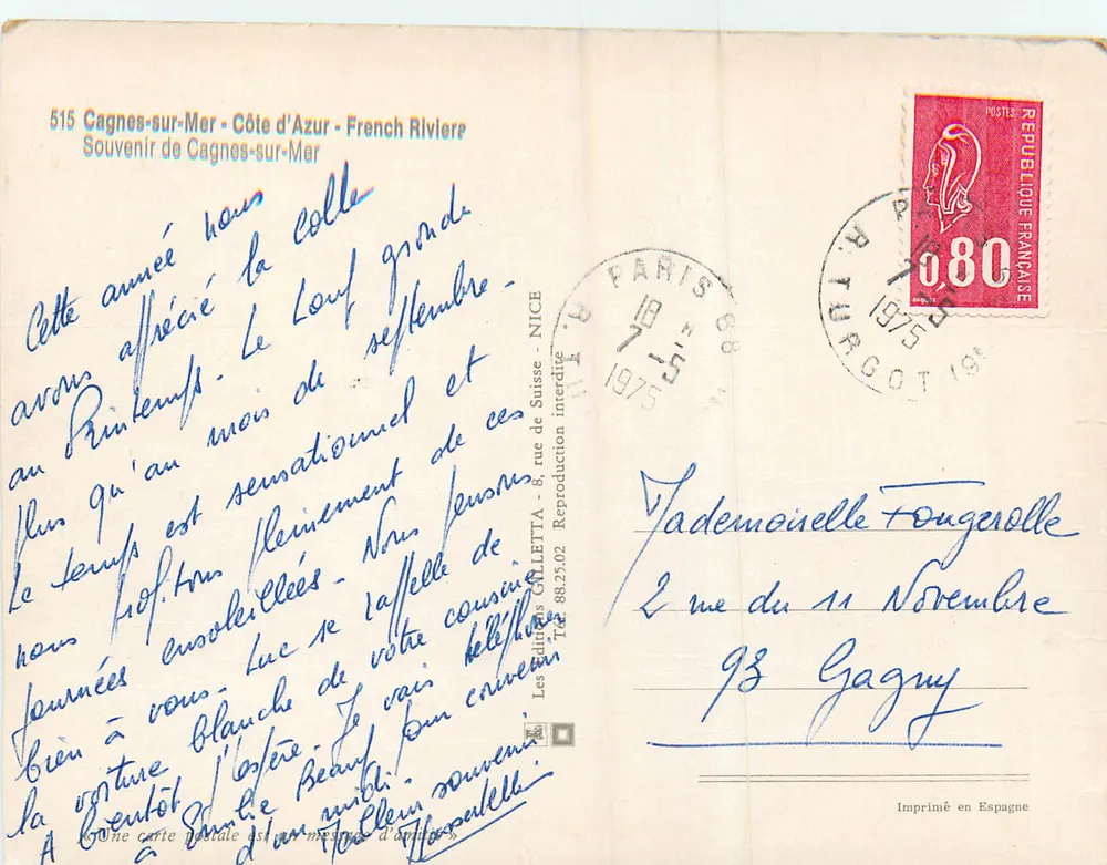 Cagnes-sur-Mer — Souvenir de Cagnes — Éditeur Les éditions GILLETТА, n° 515 - Verso