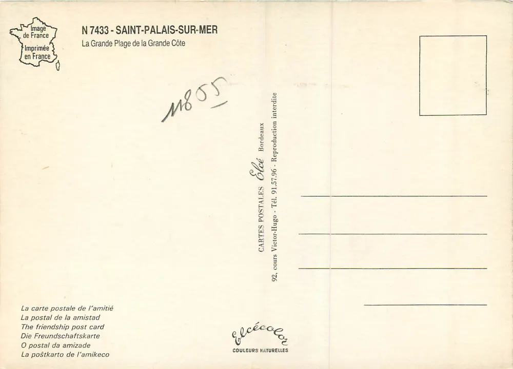 Saint-Palais-sur-Mer — La Grande Plage de la Grande Côte — Verlag Élécé, N° 7433 - Rückseite