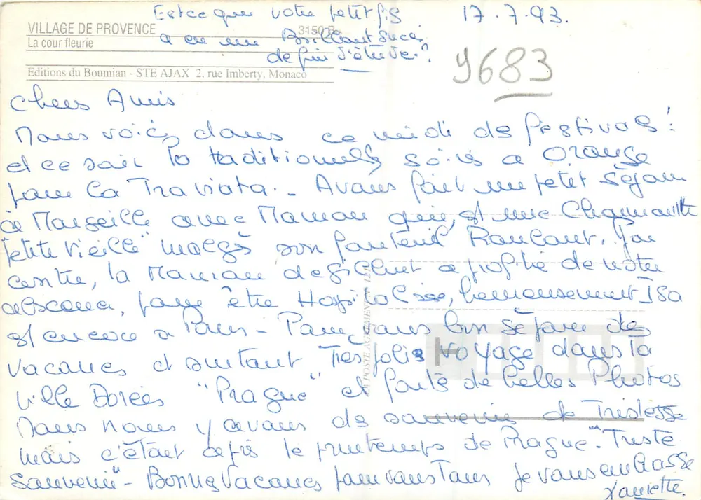 Provence — Cour fleurie — Editions du Boumian, STE AJAX, 2 rue Imberty, Monaco - Back